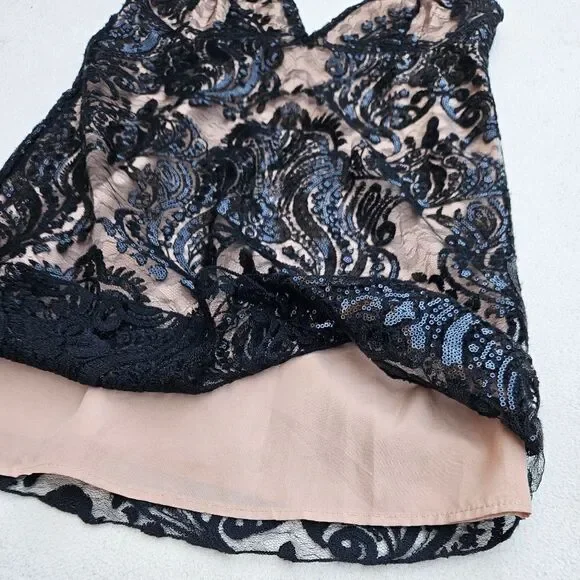 Free People Night Shimmers Lace Sequined Beige and Black Dress - Picture 8 of 15